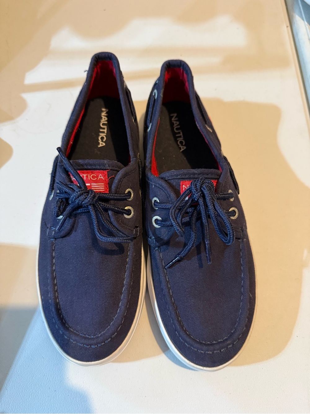 Nautica Kids Navy Canvas Lace-Up Sneakers with Red Accents